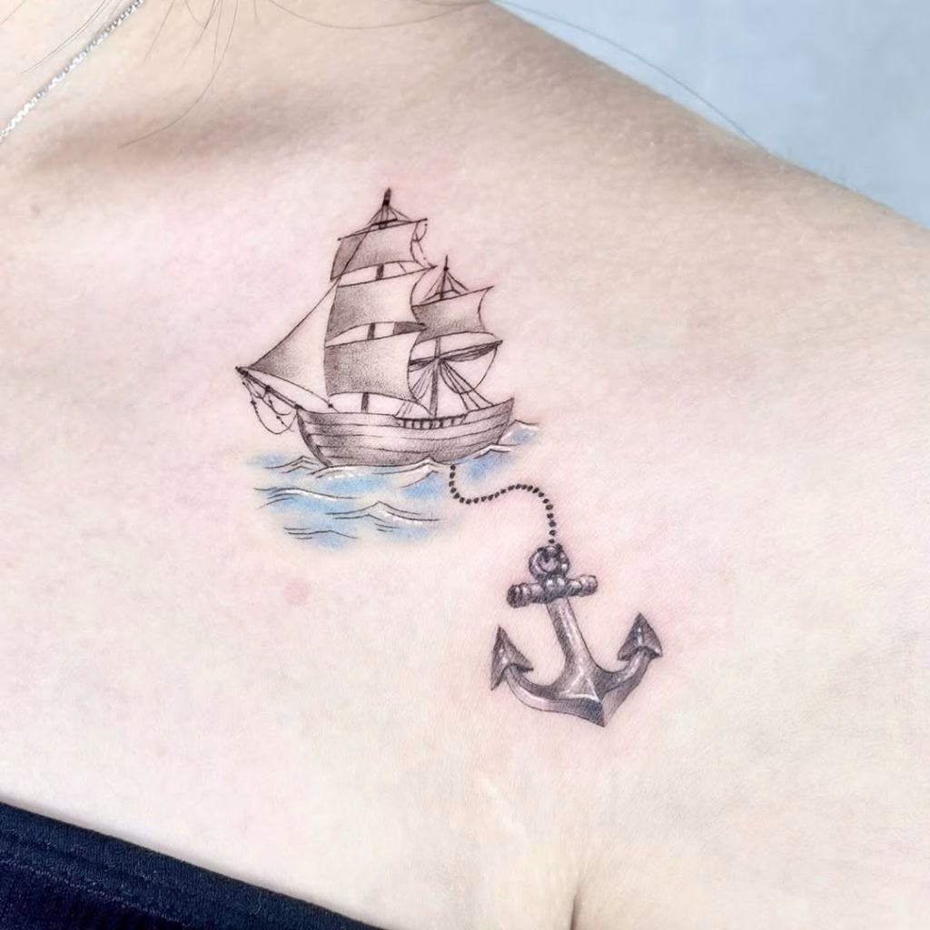 Anchor with Ship Tattoo
