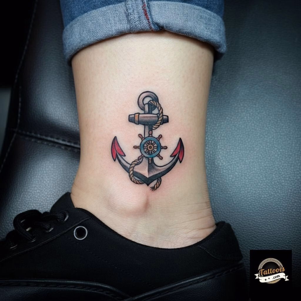 Traditional Sailor Anchor Tattoo on Ankle