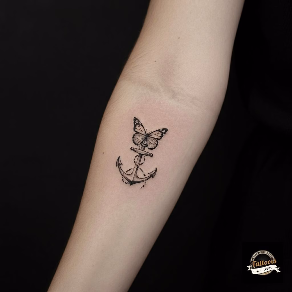 Anchor and Butterfly Fusion Tattoo Idea