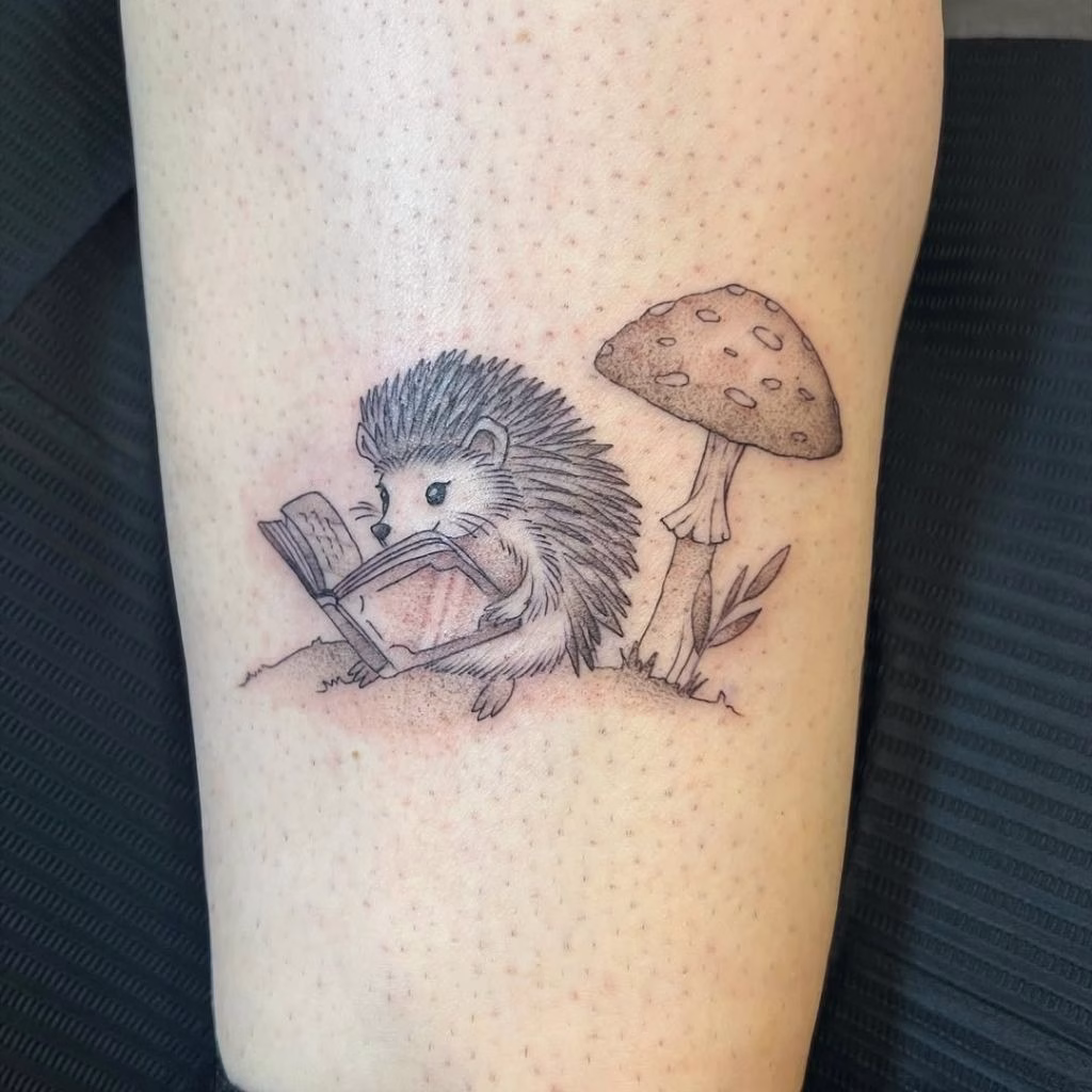 Hedgehog reading book Tattoo