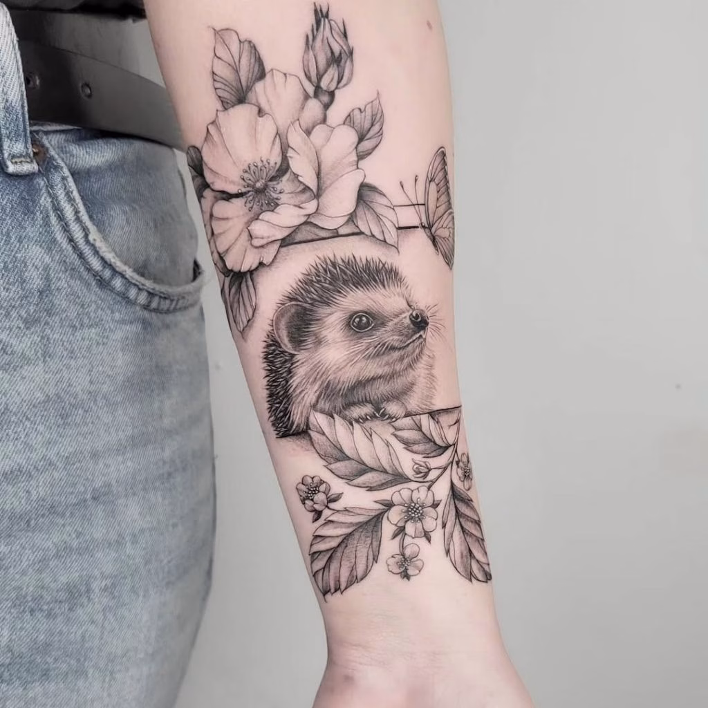 Hedgehog with flowers Tattoo