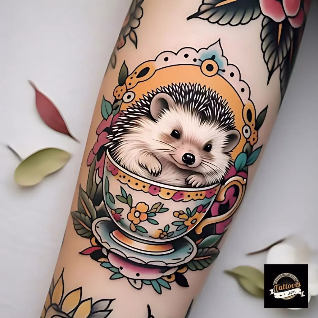 Best Hedgehog in a Teacup Tattoo