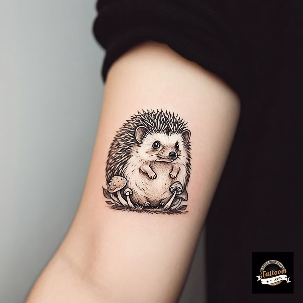 Hedgehog with Mushrooms Tattoo Idea