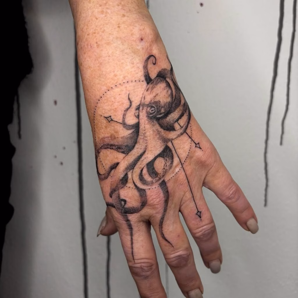 Unique Kraken Tattoo on Hand