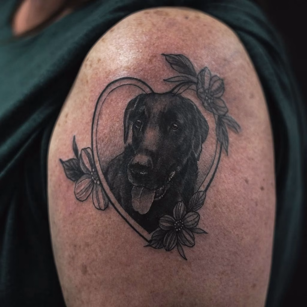 94+ Labrador Tattoo Designs for Men and Women with Meaning 22 Labrador with a Heart Tattoo